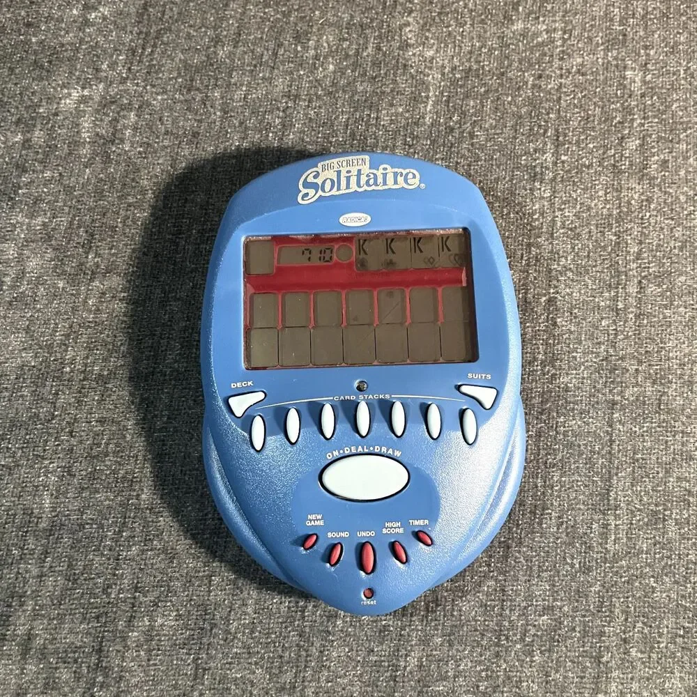 Radica Big Screen Solitaire Handheld Electronic Game 2004 Blue Tested Working
